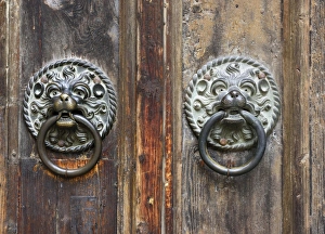 Bronze door handles in the shape of lions heads, main portal of Stadtpfarrkirche Maria Bronze door handles in the shape of lions heads, main portal of Stadtpfarrkirche Maria