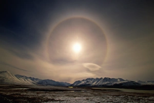 Brooks Range, circle of ice surrounding sun after autumn snowstorm near Galbraith Lake Brooks Range, circle of ice surrounding sun after autumn snowstorm near Galbraith Lake