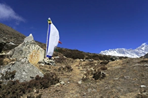 Buddhist Stupa with Prayer flags, Dingboche villag Buddhist Stupa with Prayer flags, Dingboche villag