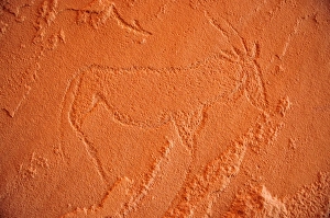 Bushman rock carving of a Gemsbok or Gemsbuck (Oryx gazella), Mik Mountains, Damaraland Bushman rock carving of a Gemsbok or Gemsbuck (Oryx gazella), Mik Mountains, Damaraland