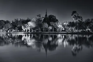 B&W of Sukhothai temple at night , Thailand B&W of Sukhothai temple at night , Thailand