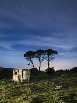 Cabin of hunt in the mountain in the night Cabin of hunt in the mountain in the night