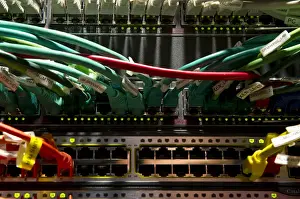 Electronic Equipment Prints: Cabling and jacks on an internet server