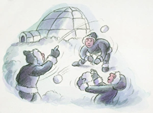 Cartoon of igloo and Inuits throwing snowballs Cartoon of igloo and Inuits throwing snowballs