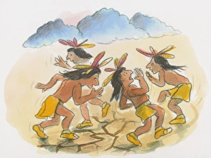 Cartoon of Native American men performing rain dance Cartoon of Native American men performing rain dance