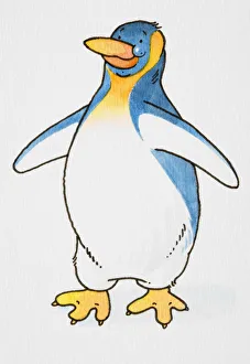 Cartoon, smiling penguin standing and flapping its wings Cartoon, smiling penguin standing and flapping its wings