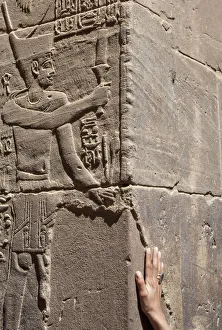 Lake Nasser Gallery: carving of figure and hand at the Temple of Philae