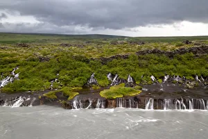 Images Dated 8th July 2005: Cascades of water from nearby glaciers flowing into Hvita River, Hraunfossar Falls, Borgarfjordur