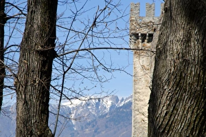 Castle and snow-capped mountains Castle and snow-capped mountains