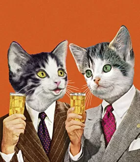 Images Dated 30th April 2013: Two Cat Businessmen Holding Drinks