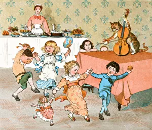 The cat and the fiddle with dancing children The cat and the fiddle with dancing children