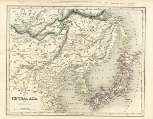 Central Asia including Japan antique map 19th century 1843 Central Asia including Japan antique map 19th century 1843