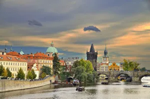 Charles Bridge and the Powder Tower at dusk Prague Charles Bridge and the Powder Tower at dusk Prague