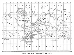 Chart of the Beagles voyage. Charles Darwin travel map Chart of the Beagles voyage. Charles Darwin travel map