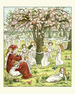Children dancing to the music of the pied piper Children dancing to the music of the pied piper
