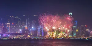 Chinese newyear fireworks at Victoria habour, Hong Kong