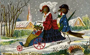 <b class=qtipBold><figcaption>Christmas Robins</figcaption></b><br>circa 1870: The Robin family take a stroll on a wintry Christmas morning, on this Victorian Christmas greetings card. (Photo by Hulton Archive/Getty Images) Christmas Robins
