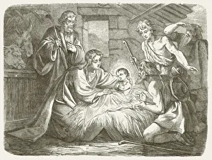 Christmas, wood engraving, published in 1877 Christmas, wood engraving, published in 1877