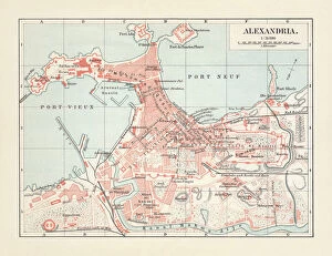 Maps Collection: City map of Alexandria, Egypt, lithograph, published in 1897