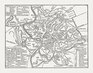City map of ancient Rome, wood engraving, published in 1878 City map of ancient Rome, wood engraving, published in 1878
