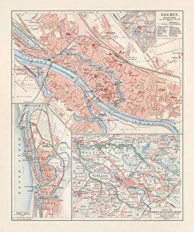 City map of Bremen, Germany, lithograph, published 1897 City map of Bremen, Germany, lithograph, published 1897