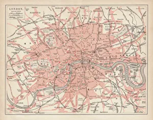 City map of London, lithograph, lithograph, published in 1877 City map of London, lithograph, lithograph, published in 1877