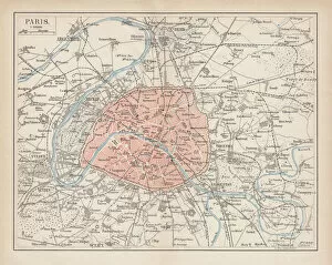 French Culture Gallery: City map of Paris, lithograph, published in 1877