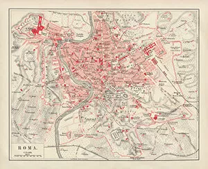 Italian Culture Gallery: City map of Rome, lithograph, published in 1878