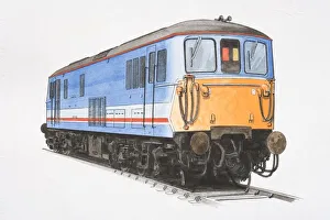 Class 73 electro-diesel locomotive engine on railway track, front view Class 73 electro-diesel locomotive engine on railway track, front view