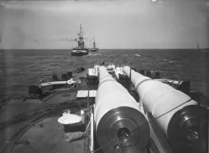 <b class=qtipBold><figcaption>Clean Decks</figcaption></b><br>circa 1913: The big guns and forcastle, cleaned for action, as the Navy put out to sea. (Photo by Reinhold Thiele/Thiele/Getty Images) Clean Decks