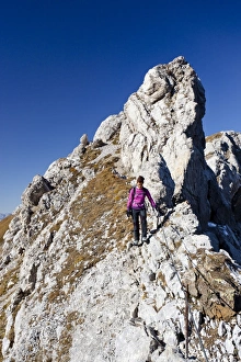 Climber on Bepi Zac climbing route in San Pellegrino Valley above the San Pellegrino Pass Climber on Bepi Zac climbing route in San Pellegrino Valley above the San Pellegrino Pass