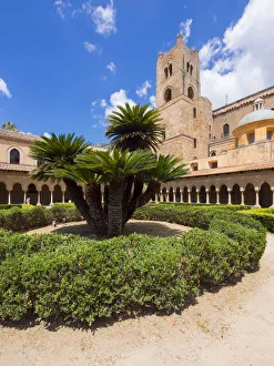 Cloister with ornate pillars at Monreale Cathedral or Cathedral Santa Maria Nuova Cloister with ornate pillars at Monreale Cathedral or Cathedral Santa Maria Nuova