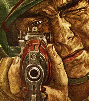 Closeup of a Soldier Looking Through the Sight of a Rifle Closeup of a Soldier Looking Through the Sight of a Rifle