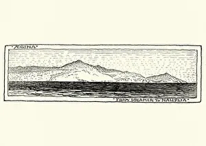 Coastline of Aegina, Saronic Islands of Greece, 19th Century Coastline of Aegina, Saronic Islands of Greece, 19th Century
