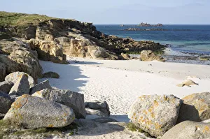 Coastline with a sandy beach and rocks at Plouarzel, Departement Finistere, Brittany Coastline with a sandy beach and rocks at Plouarzel, Departement Finistere, Brittany