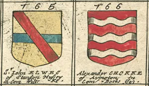 Coat of arms copperplate 17th century Elwes and Choke Coat of arms copperplate 17th century Elwes and Choke