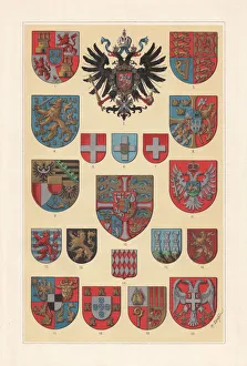 Coat of arms of the European states, lithograph, published 1897 Coat of arms of the European states, lithograph, published 1897