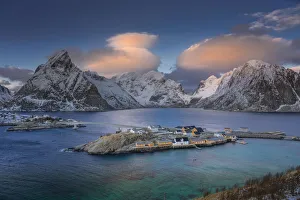 Colorful winter sunrise in the fishing village of Reine, Lofoten archipelago, Norway Colorful winter sunrise in the fishing village of Reine, Lofoten archipelago, Norway