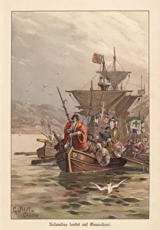 Columbus discovers America, lithograph, published around 1895 Columbus discovers America, lithograph, published around 1895