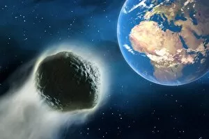 Astronomic Gallery: Comet hurtling towards Earth, 3D illustration