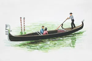 A couple travelling in an Italian Gondola A couple travelling in an Italian Gondola