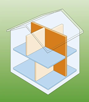 Cross section digital illustration of loadbearing and partition walls inside house Cross section digital illustration of loadbearing and partition walls inside house