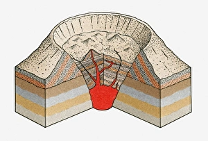 Cross-section illustration of a caldera volano Cross-section illustration of a caldera volano