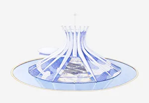 Cross section illustration of Catedral Metropolitana Nossa Senhora Aparecida (Cathedral of BrasA¢AAlia) built in 1970 Cross section illustration of Catedral Metropolitana Nossa Senhora Aparecida (Cathedral of BrasA¢AAlia) built in 1970