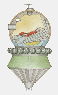 Cross section illustration of Yuri Gagarin in Vostok 1 space capsule Cross section illustration of Yuri Gagarin in Vostok 1 space capsule