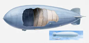 Cross section illustration of Zeppelin and scale of model of airship compared to Cross section illustration of Zeppelin and scale of model of airship compared to