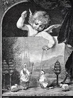 Subjects/valentine day art prints/cupids thread angel holds doll figures Subjects/valentine day art prints/cupids thread angel holds doll figures
