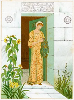 <b class=qtipBold><figcaption>Danae mother of Perseus</figcaption></b><br>Vinatge engraving from 1883 of Danae who in Greek mythology was a daughter of King Acrisius of Argos and Eurydice. She was the mother of Perseus by Zeus. She was sometimes credited with founding the city of Ardea in Latium.<br><em>© duncan1890</em> Danae mother of Perseus