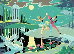 Nighttime Gallery: Two Dancers By a Pond at Night