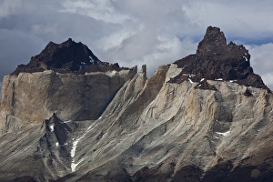 Dark peaks, Cuernos del Paine granite mountains, Torres del Paine National Park, Lake Pehoe Dark peaks, Cuernos del Paine granite mountains, Torres del Paine National Park, Lake Pehoe